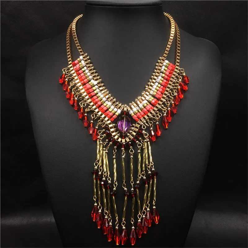 

Long Tassel Necklace For Women Luxury Crystal Chokers Necklaces Vintage Party Jewelry YaoXi