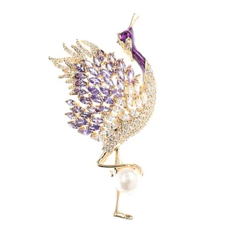 

Crystal Cubic Zirconia Pearl Bird Flamingo Brooch Broach Pin Pendant Women Jewelry Accessories Thanksgiving gift XR03436