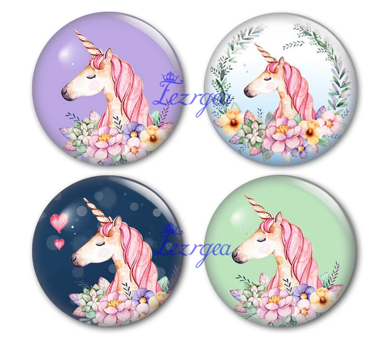 

Lovely Unicorn Glass Cabochon, Glass Dome Cabochon Unicorn Pattern DIY Handmade Jewerly Finding Cabochon Setting Wholes