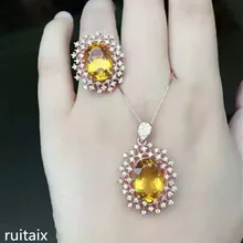 KJJEAXCMY boutique jewels 925 Чистое серебро инкрустация натуральный снег Кристалл желтый кристалл женское кольцо+ ожерелье+ кулон набор инкрустация