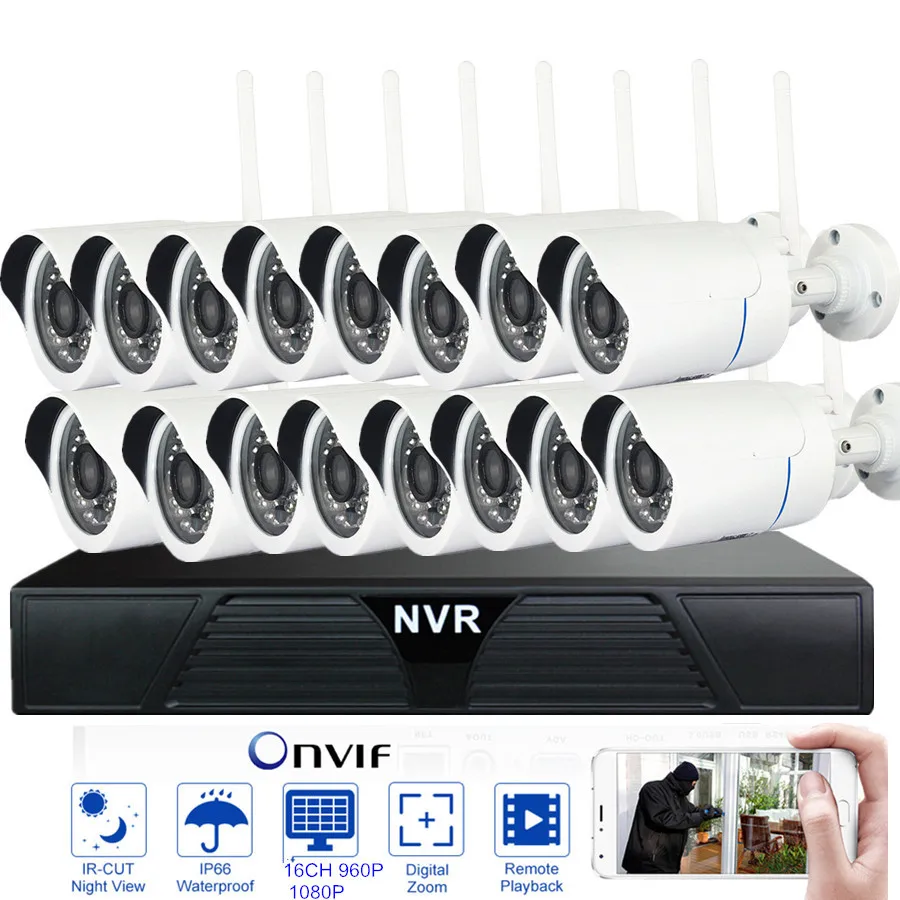 Беспроводная ip-камера NVR cctv система 720P 16CH wifi наружная Водонепроницаемая цилиндрическая CCTV ip-камера s IR Cut 1080P комплекты видеонаблюдения