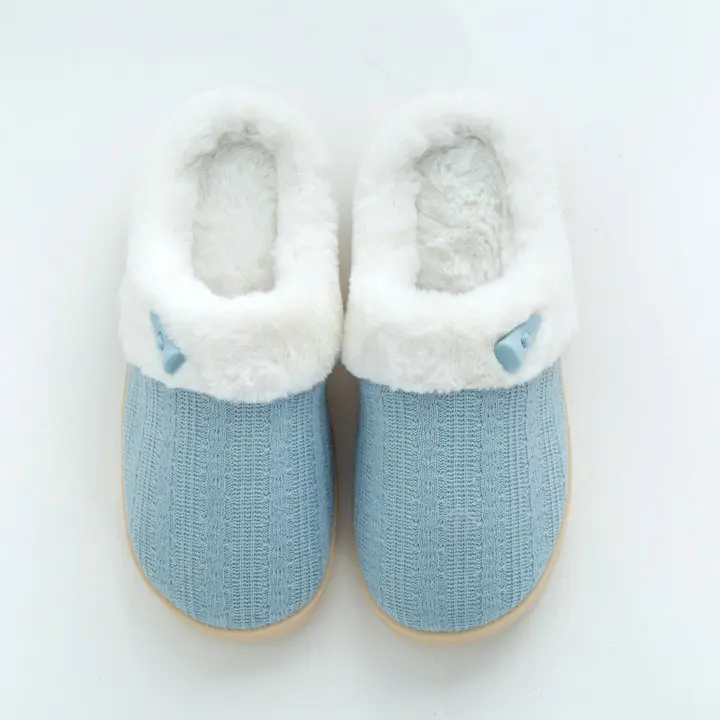 Unisex Comfort Knitted Cotton Slippers Washable Flat Closed Toe Ultra Lightweight Indoor Shoes TPR Non-slip Sole Slippers (15)
