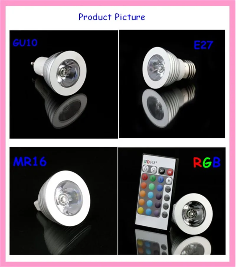 E27 RGB светодиодный светильник с дистанционным управлением, точечный светильник, 16 цветов, меняющийся прожектор, 3 Вт, светильник, 24 ключа, ИК-пульт,, M4