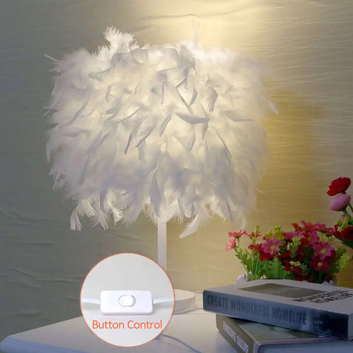 

Bedside Reading Room Sitting Room TableLamp Heart Shape Feather Crystal Table Lamp Light Bedroom Droplight Lighting Decor S/M/L