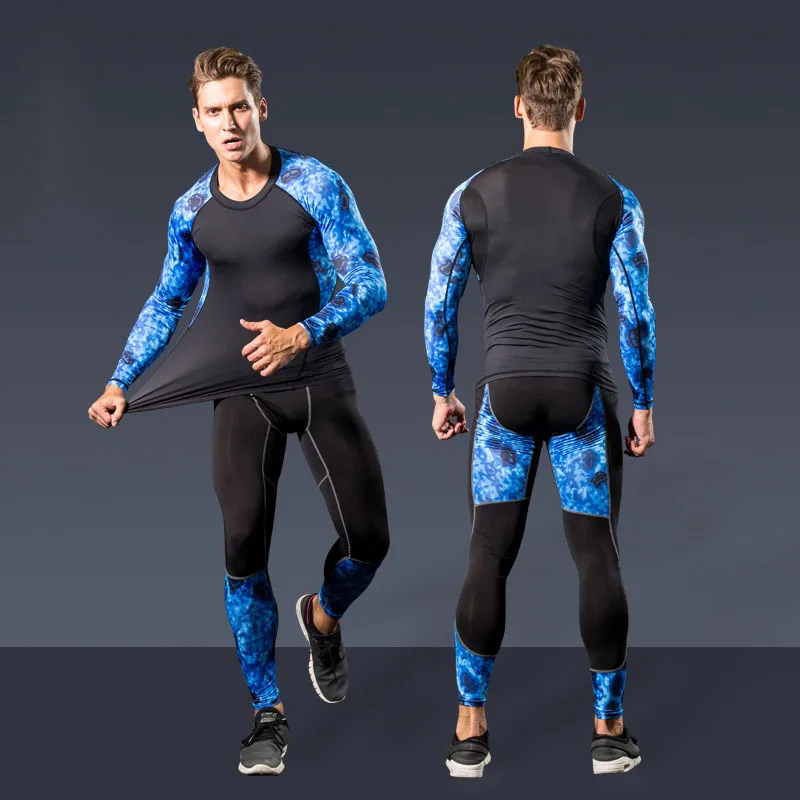 Men GYM Compression Fitness Sets Tee Top + Legging Workout Exercise