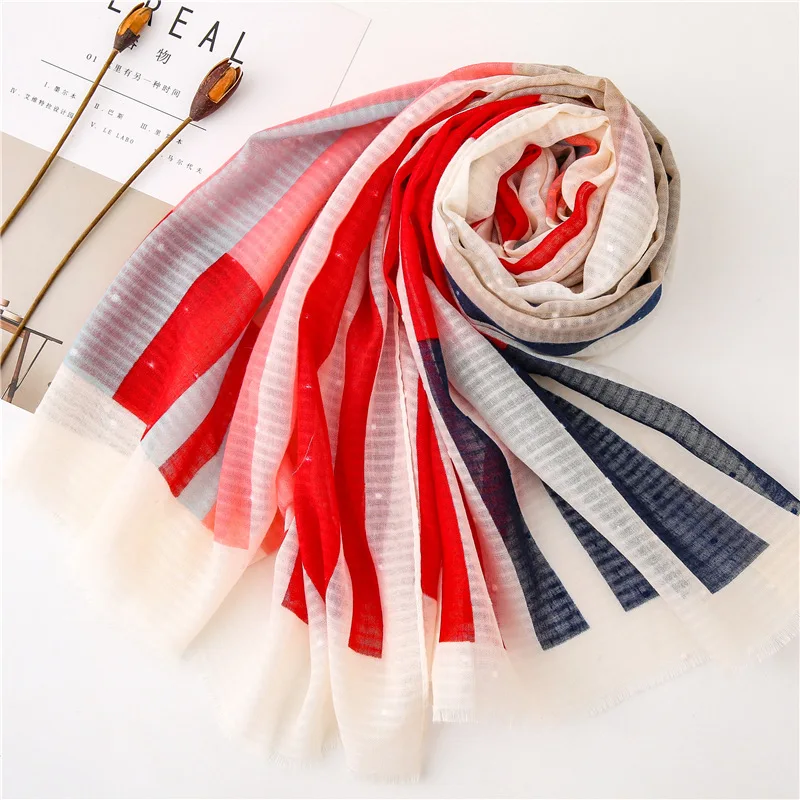 Fashion Gradient Striped Line Fringe Viscose Shawl Scarf Women High Quality Printe Pashmina Stole Bufandas Muslim Hijab 180*90Cm