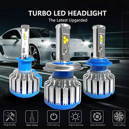 2pcs T1 Turbo Car Headlight Bulbs 6000K H4 LED H7 H11 H1 H3 880/881 9005 9006 Auto 80W 8000LM Styling | Автомобили и мотоциклы