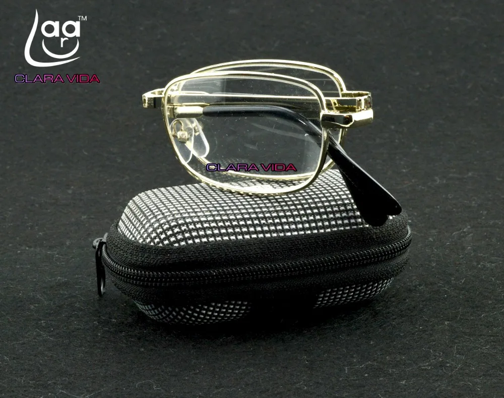 Leesbril Two Pairs! Portable Golden Metal Frame Classic Foldable Reading Glasses With Belt Case +1 +1.5 +2 +2.5 +3 +3.5 +4. 918 |