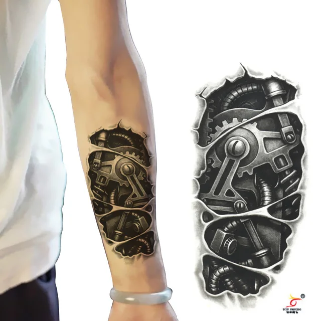  Temporary tattoos 3D black mechanical arm fake transfer 