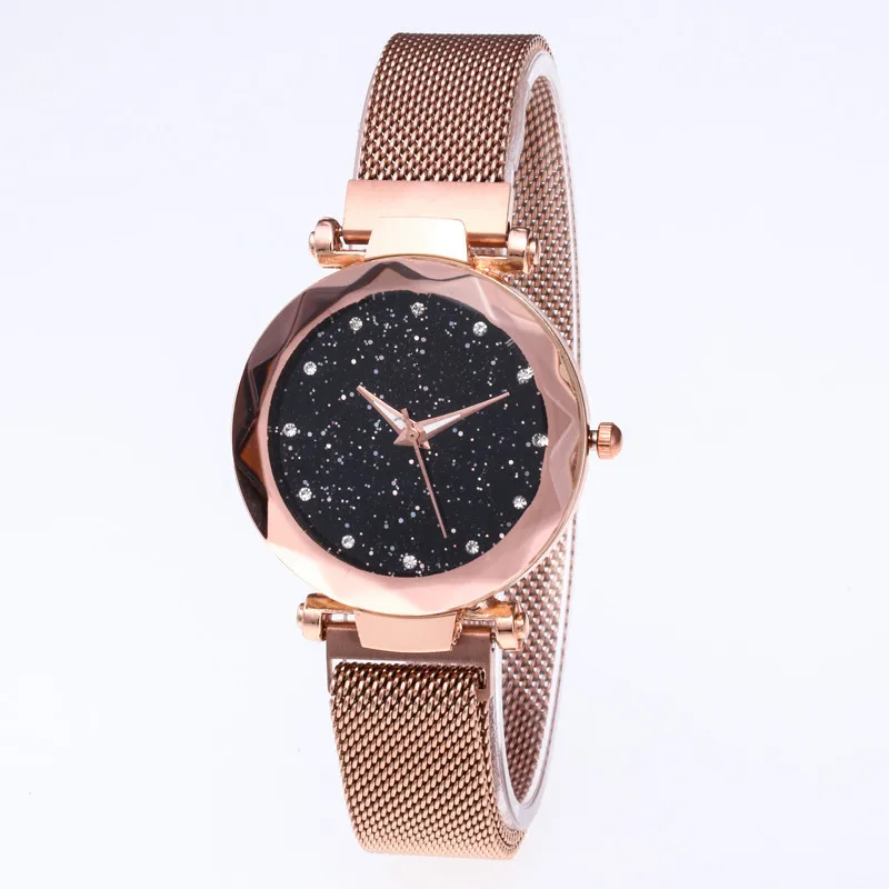 

Hot Selling Women Mesh Magnet Buckle Starry Sky Watch Casual Luxury Geometric Surface Quartz Watches Relogio Feminino