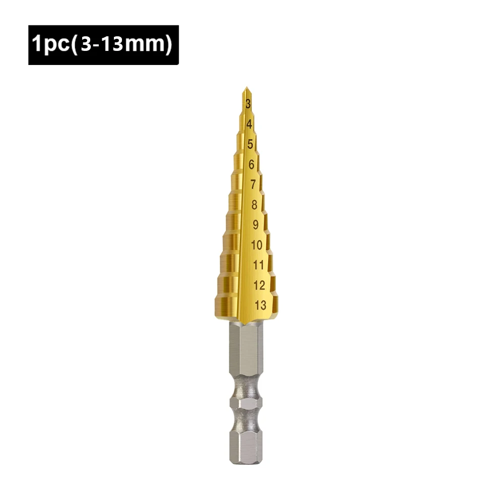 На возраст от 4 до 12 лет/20 мм/22 мм/32 мм ступенчатые сверла из быстрорежущей стали с Титан покрытием шаг конус из металла Отверстия Резак для металла с шестигранной головкой Конические Сверла Мощность инструменты аксессуары - Цвет: 1pc(3-13)