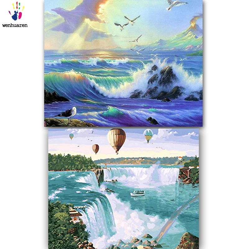 DIY картинки для раскраски по номерам с цветами красивый морской цвет картина Рисование Живопись по номерам в рамке дома