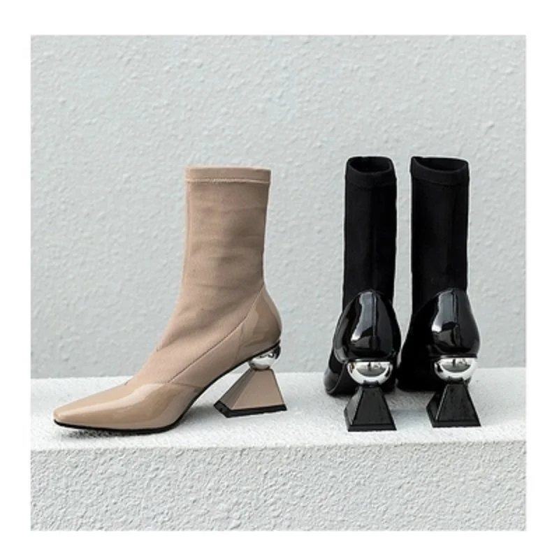 

2018 autumn and winter color matching thick boots ladies elastic socks boots thin boots wild nude