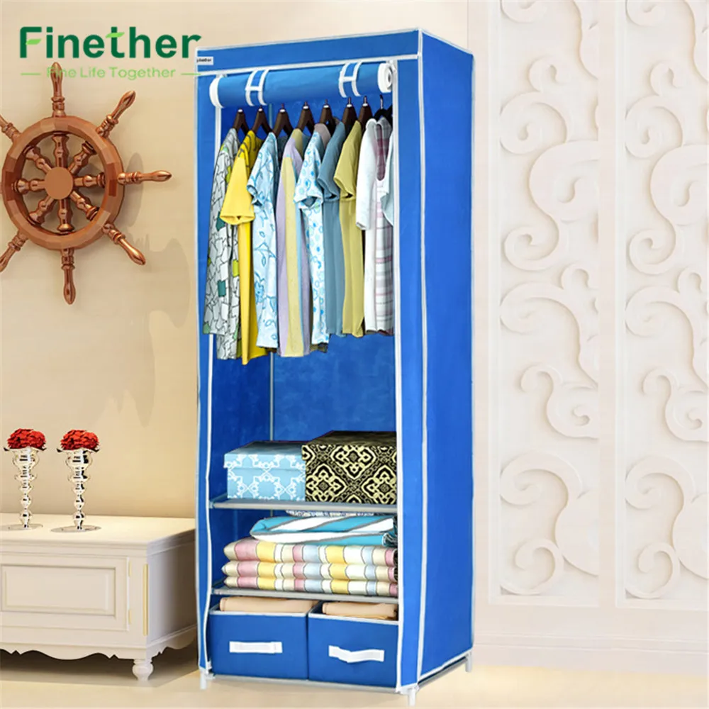 Finether Triple Canvas Clothes Wardrobe Fabric Cupboard Hanging Rail Finether Triple Canvas Clothes Wardrobe Fabric Cupboard Hanging Rail With Storage Shelves 2 Drawers Organizer For Bo In Holders Racks