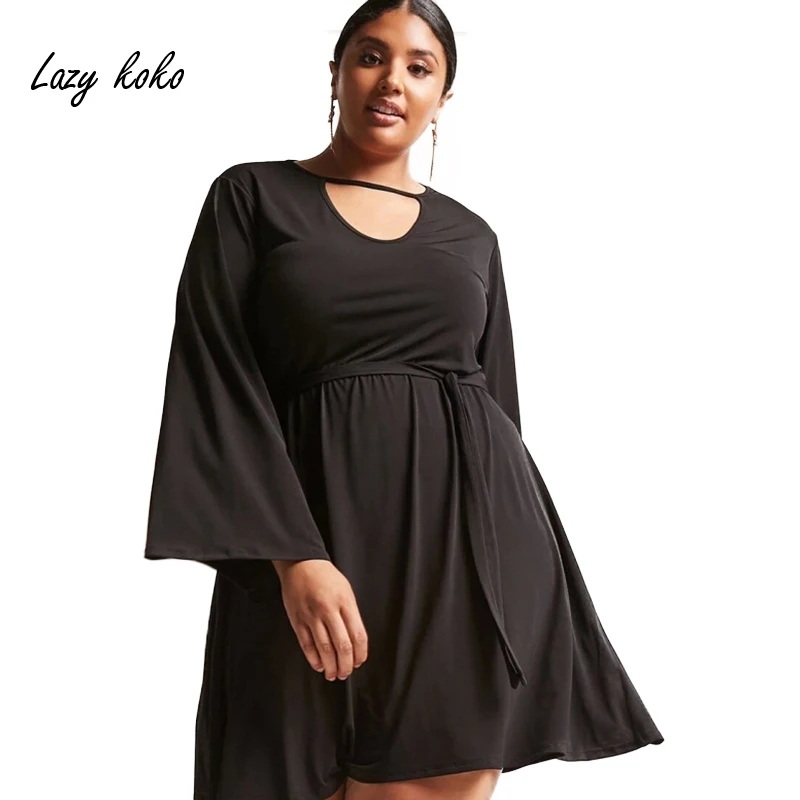 

Kiss Mlik 2019 The size of the pink clove & flare Fashion big yards dress Pure black belt dress fashion