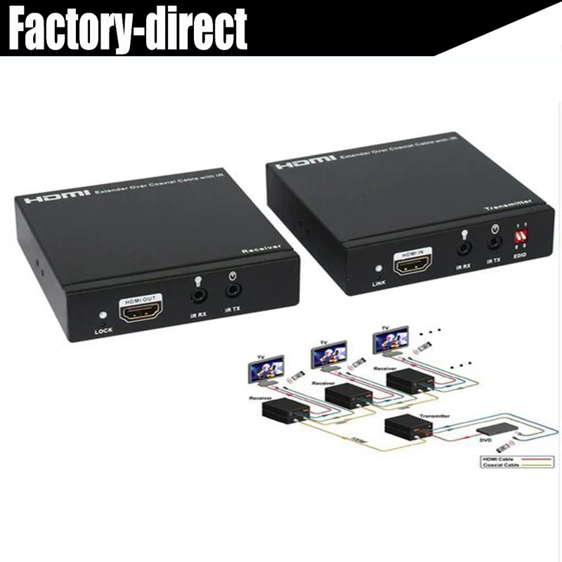 

HDMI extender over coax cable with IR up to 100M HDMI coax extender amplifier full HD1080P supported for DVD PS4 apple TV etc.