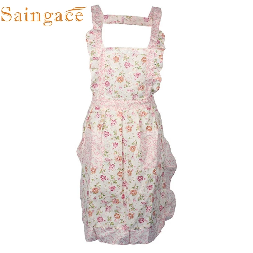 

Women Lady Sexy Apron Dress Restaurant Home Kitchen Cooking Bib Flower Style Pocket Lace Apron Dress support dropship feb23