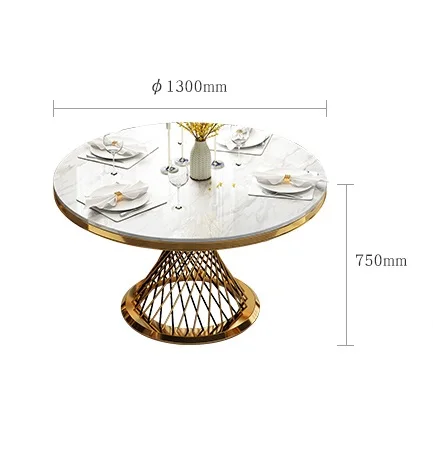75cm High Metal Gilded Dinner Table / 130cm (4 1/4ft) Round Marble Top