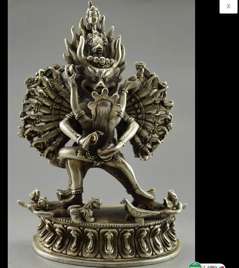 

zhmeru0038@Collectible Decorated Old Handwork Tibet Silver Carved Yamantaka Buddha Statue