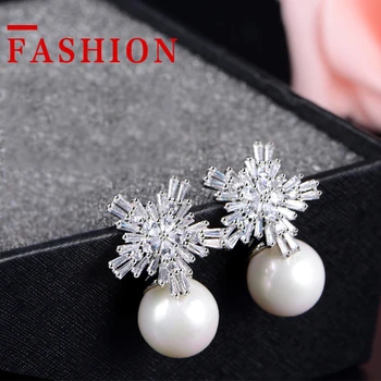 Imitation Pearl Earrings Women Fashion Snowflake Crystal Earrings Charm Zircon Jewelry Cute Earrings Best Choice for Couple Gift 6