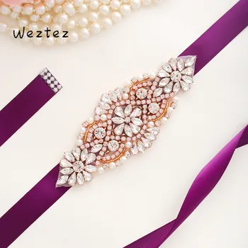 

Handmade Pearl Bride Belt Rose Gold Rhinestone Wedding Belt Crystal Bridal Belt For Wedding Dress SD105RG