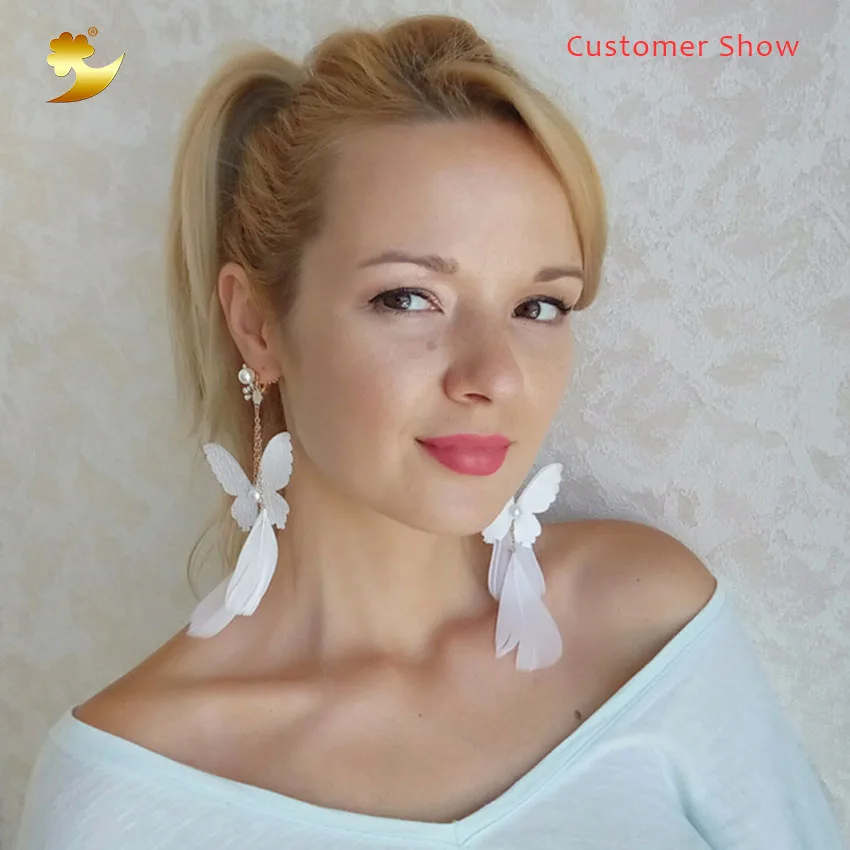 

XinYun Trendy Wedding Earrings Pearl Feather Party Wedding Accessories Photography Fashion Jewelry Handmade Earring For Women