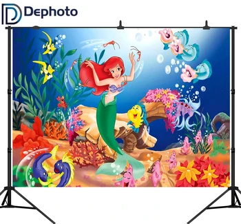 

DePhoto Photography Backdrops Birthday Party Photo Backgrounds Little Mermaid Princess Baby Shower Backgrounds for Photo Studio