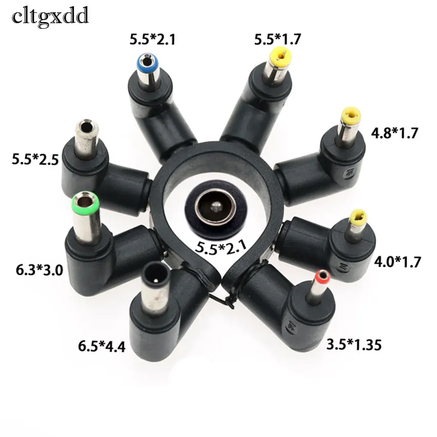 

cltgxdd 90 Degree Angled 8 In 1 Universal DC 5.5x2.1mm Female To 5.5*2.5 4.8/4.0*1.7mm DC Male Plugs Power Connector For Laptop