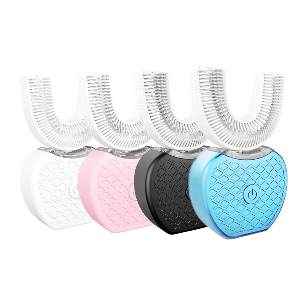 360 graders intelligent automatisk sonisk elektrisk tandbørste U Type 4-tilstande tandbørste USB-opladning tandblegning Blåt lys