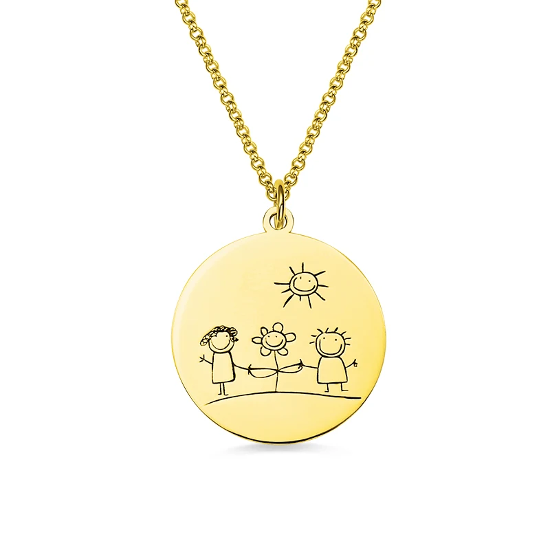 Gold Plated Золотого цвета с гравировкой сзади ожерелье граффити диск ожерелье серебро 925 пробы для подарка на день рождения - Окраска металла: Gold Plated