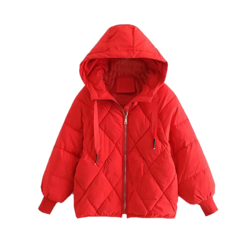 Veste Bas Manches Vers Chaud Lâche Femmes Hiver white Le Capuchon Black Mince Coton À Longues Manteau red q0FXEz