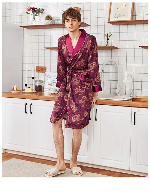 Модное мужское летнее кимоно, халат, банное платье, Повседневная шелковистая Домашняя одежда, мужская ночная рубашка, одежда для сна, ночная рубашка, Pijama Mujer L-XXL - Цвет: B-2