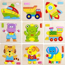 New font b Wooden b font Cute Animal Dog Cat Elephant Duck Puzzle Jigsaw Early Learning