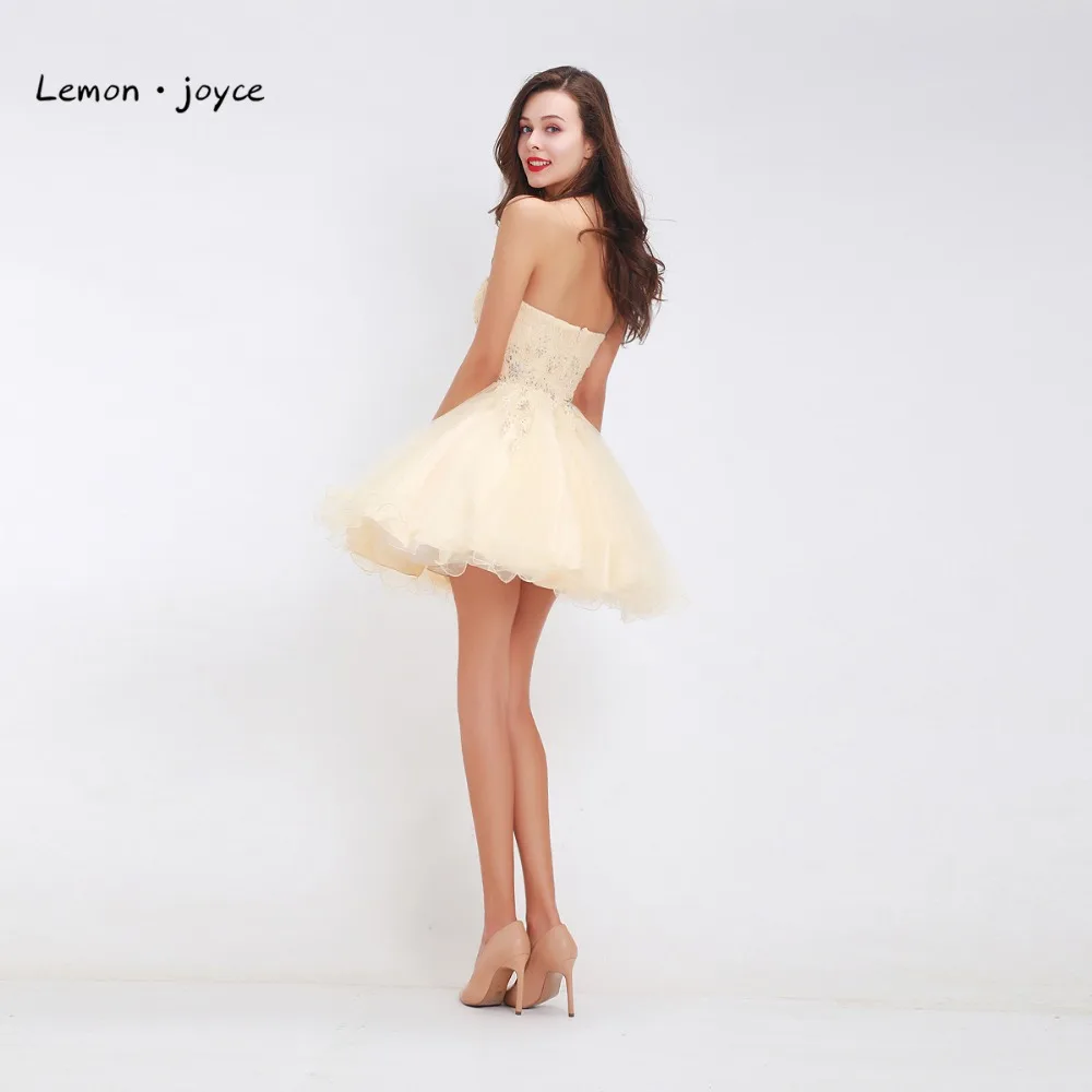 Лимонное joyce платье для выпускного вечера для девочек милое с открытыми плечами кружевное бисерное Мини Вечерние платья размера плюс vestido de noi