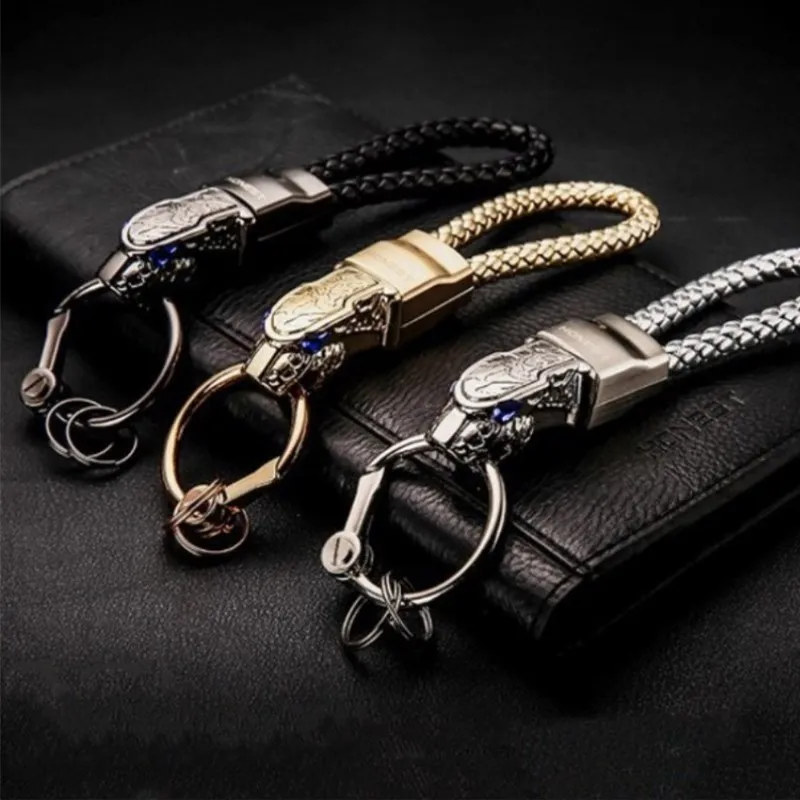with Logo Autophone Leather Weave Car Logo Keychain -Black for Men and Women