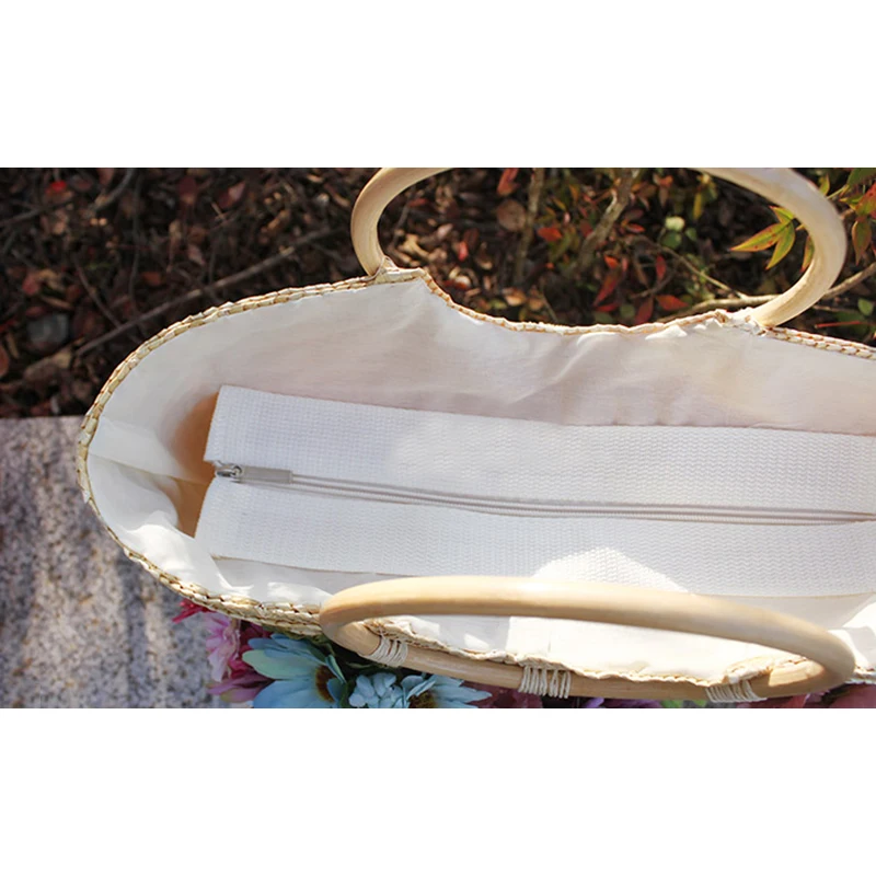 Женская соломенная сумка с искусственным цветком и бабочкой, тканая сумочка из ротанга на молнии, пляжная сумка, большая вместительность, Новинка лета