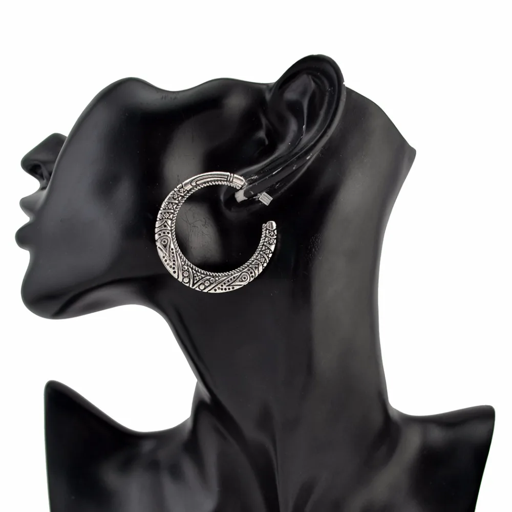 

Boho Big Circle Hoop Earrings for Women Silver Gold Metal Ethnic Party Round Jhumka Earring brincos vintage Indian Jewelry
