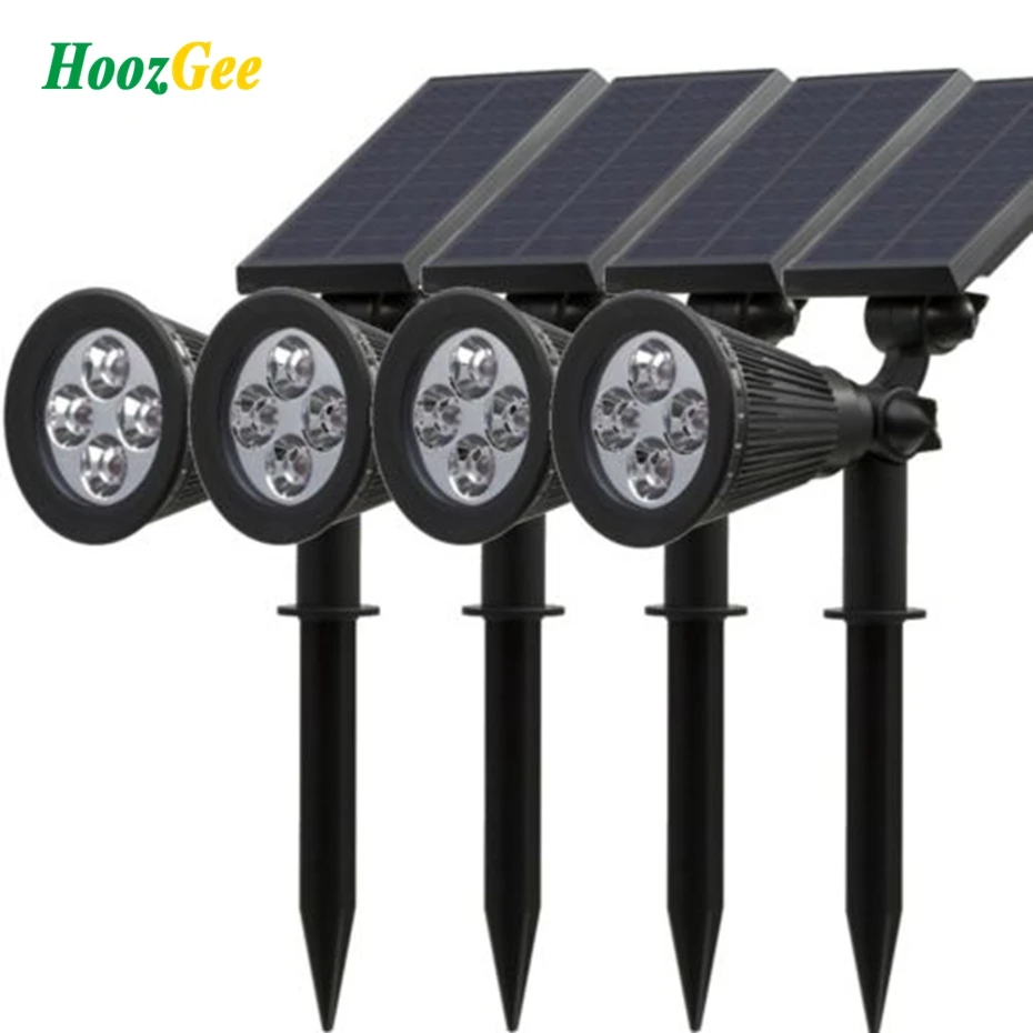 Beste HoozGee Outdoor Spotlight Solar Gazon Verlichting 4 LED Verstelbare Beveiliging Flood Muur Verlichting Tuin Landschap Lamp voor Home Decor