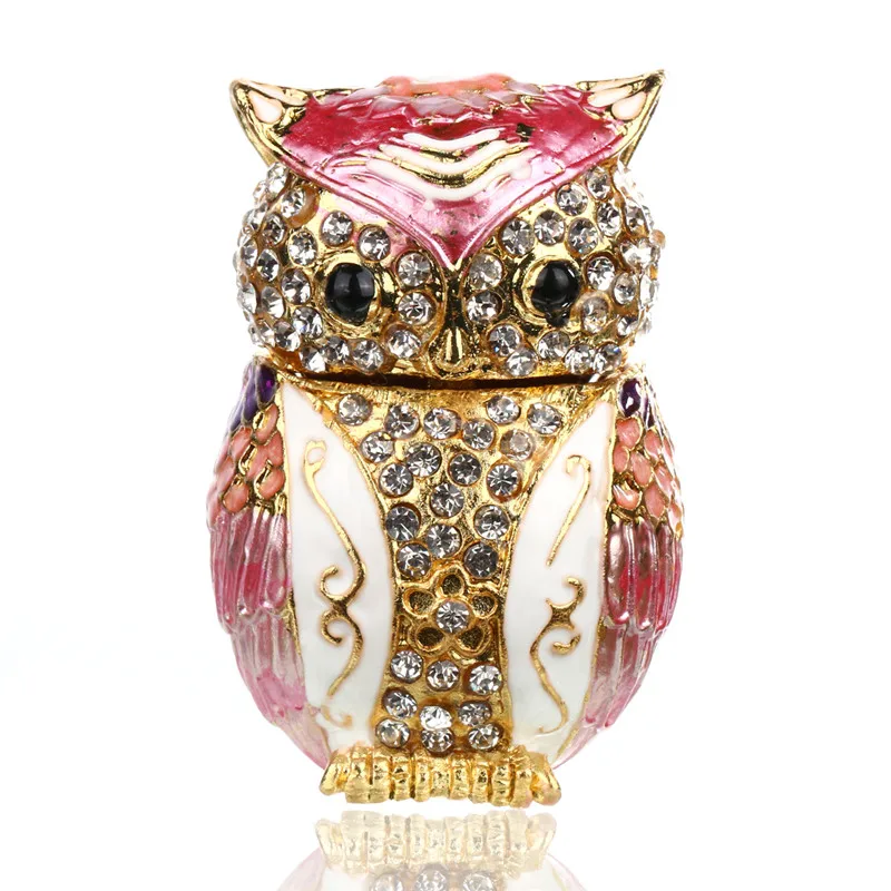 

H&D Owl Jewelry Trinket Box w/Hinged Metal Enameled Animal Figurine Collectable Wedding Jewelry Ring Holder Organizer Gifts