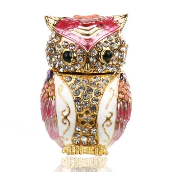 

H&D Trinket Box Hinged Hand-painted Owl Figurine Collectible Ring Holder with Gift Box Organizer Gifts For Home Wedding Decor