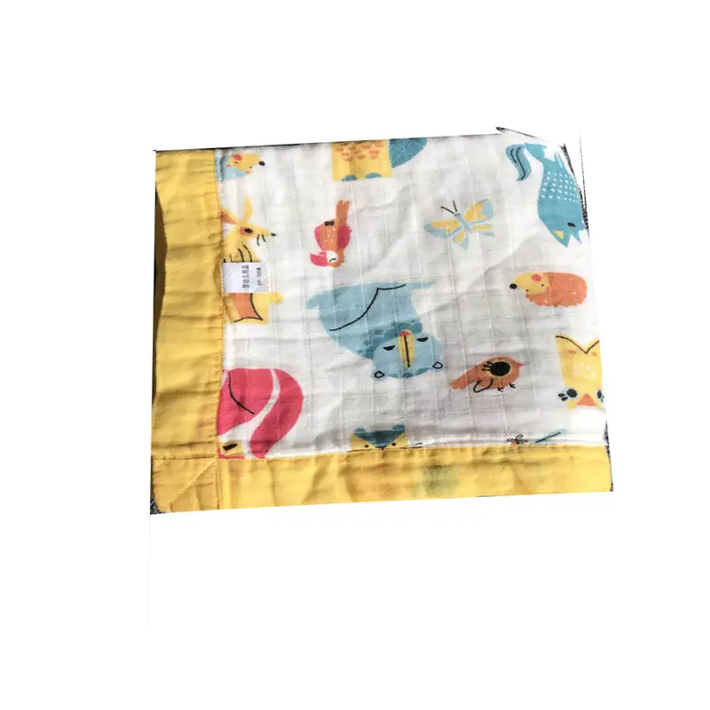 4 слоя муслин детские пеленки одеяла из бамбукового волокна хлопка новорожденных Ванна марли младенческой Обёрточная бумага коляска крышка Игровой Коврик Большой Размеры - Цвет: Yellow Fox blankets