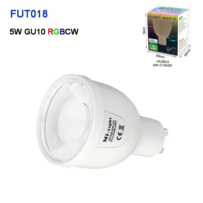 Miboxer 5 Вт GU10 9 Вт E27 Smart FUT018/FUT016 RGBCW RGBWW светодиодный светильник лампы AC100~ 240 В FUT096/FUT095/T3 2,4 г RGB пульт дистанционного управления - Испускаемый цвет: FUT018  RGBCW