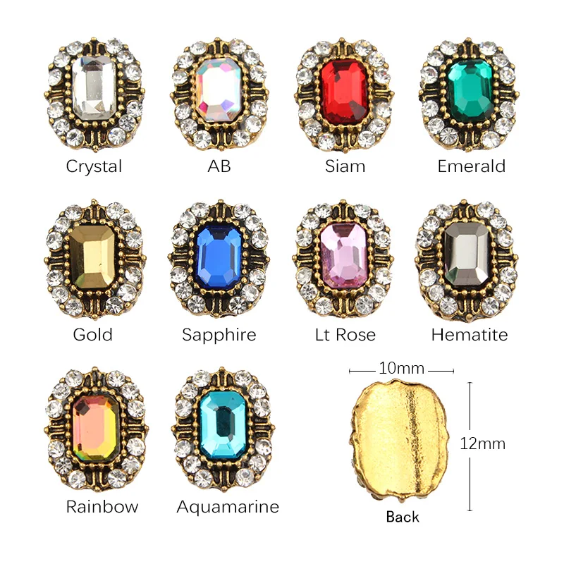 

Hot sale 10Pcs/Lot Rectangle Metal Nail art Crystal Rhinestone 10X12mm Nail art decorations jewelry accessoires