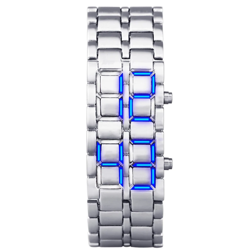 Женские модные часы-браслет из черной нержавеющей стали, водонепроницаемые цифровые светодиодный наручные часы, электронные часы для женщин - Цвет: Ms-Silver Blue