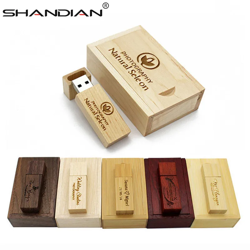 SHANDIAN wholesale 100PCS/LOT Wooden usb with gift box usb flash drive 4GB 8GB 16gb 32gb U disk