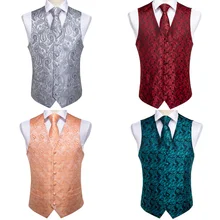 2019 DiBanGu Designer Vest for Men Silver Red Orange Blue Men's Vest Suit Business Wedding Party Occasion Hanky Cufflinks Vests 2019 DiBanGu Designer Vest for Men Silver Red Orange Blue Men's Vest Suit Business Wedding Party Occasion Hanky Cufflinks Vests