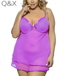 Oy39 Новое поступление плюс Размеры фиолетовая сорочка для Для женщин с платье + G Строка жира сексуальное женское белье жаркое лето дамы Sexy