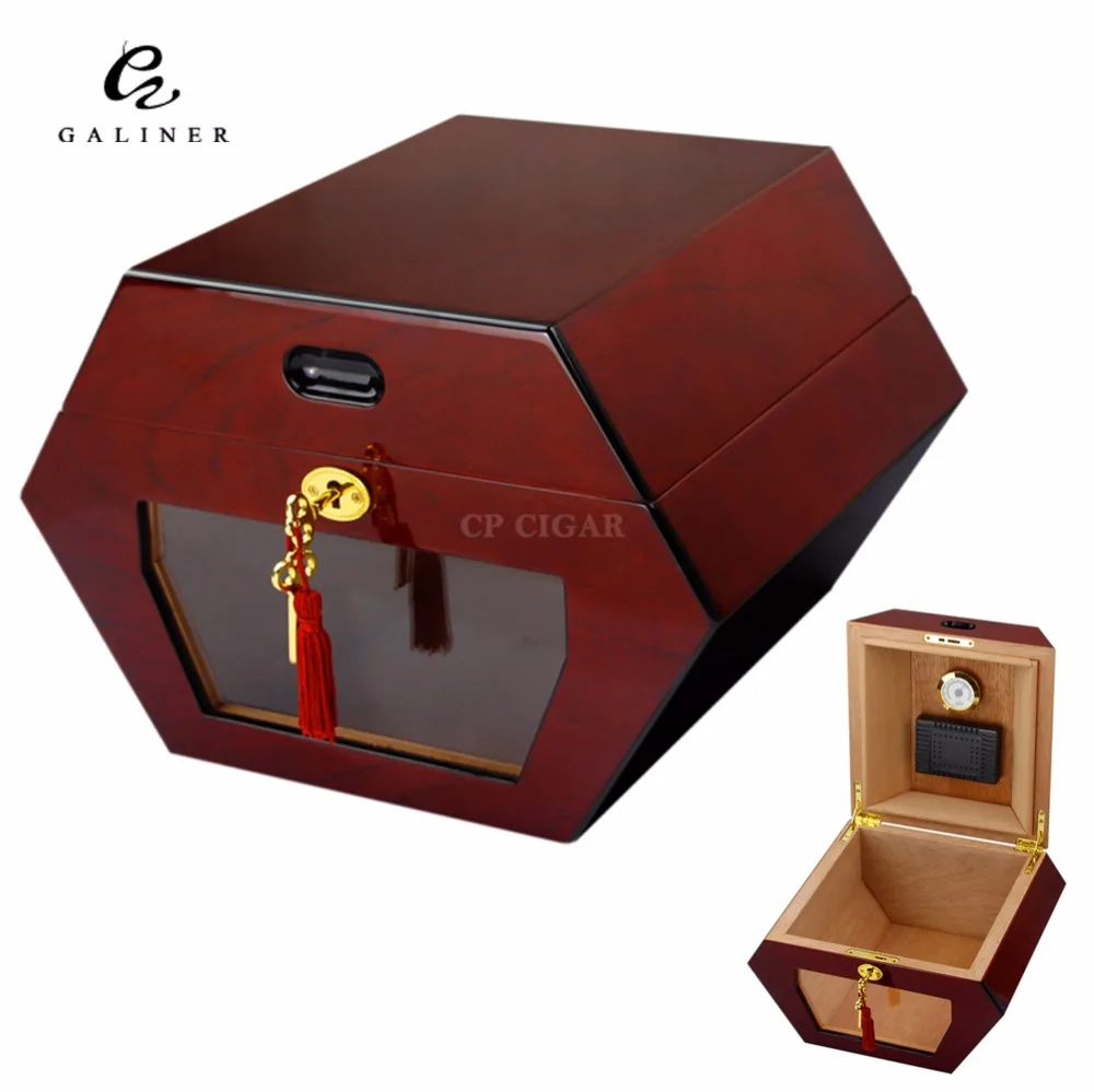 

GALINER Cigar Accessories Spain Cedar Desktop Humidor Tempered Box Cigar Set Humidor with Hygrometer Humidifier
