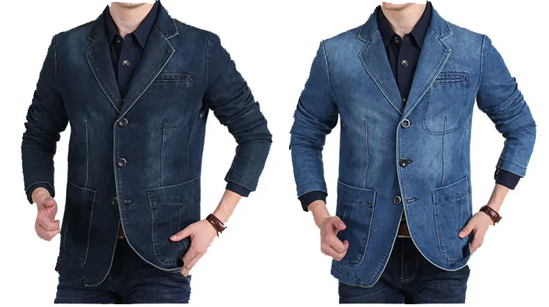 New Mens Denim Blazer Male Suit Oversized Fashion Cotton Vintage 4XL Male Blue Coat Denim Jacket Men Jeans Blazers BG2182