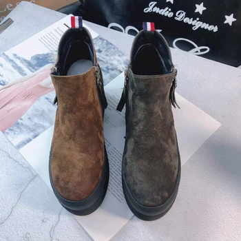 

Winter British style retro old leather warm Martin boots fashion side zipper muffin thick women's boots.
